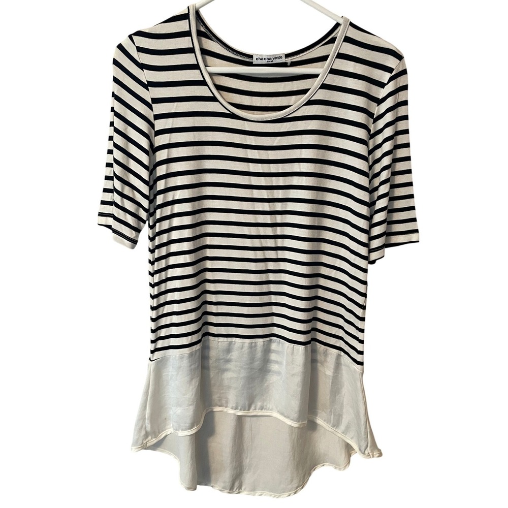 Cha Cha Vente Striped High Low Tunic Top Black White Sm Nautical Casual Flirty